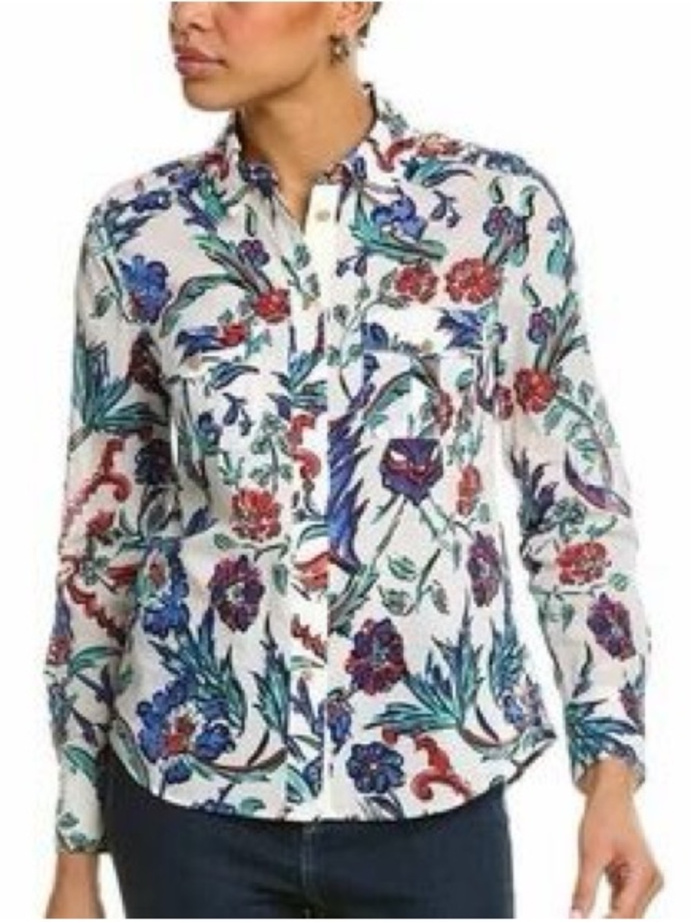 Tory Burch Floral Button-Up Long Sleeve Shirt - White Multi